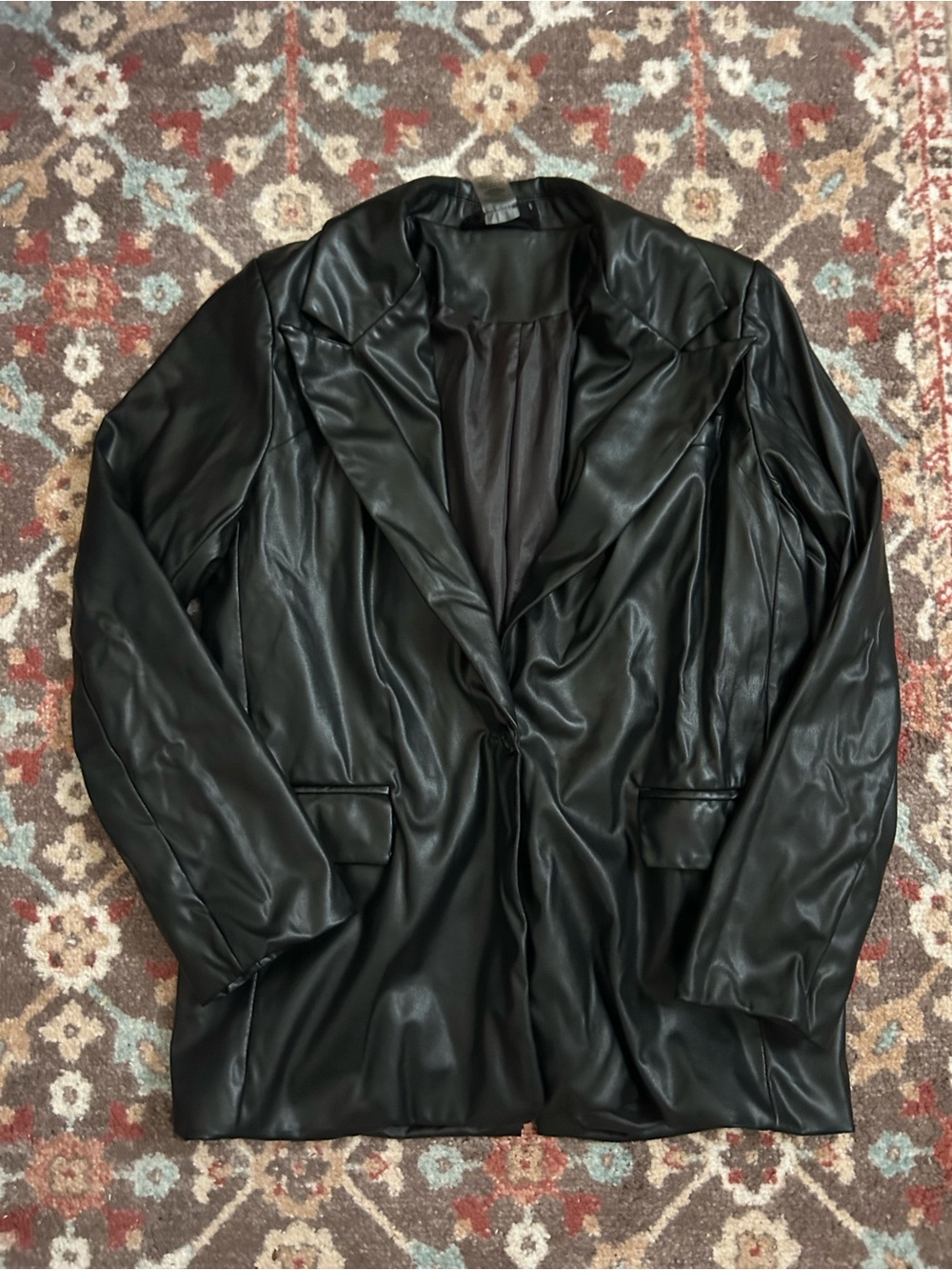 Women’s Black Faux Leather Blazer Jacket